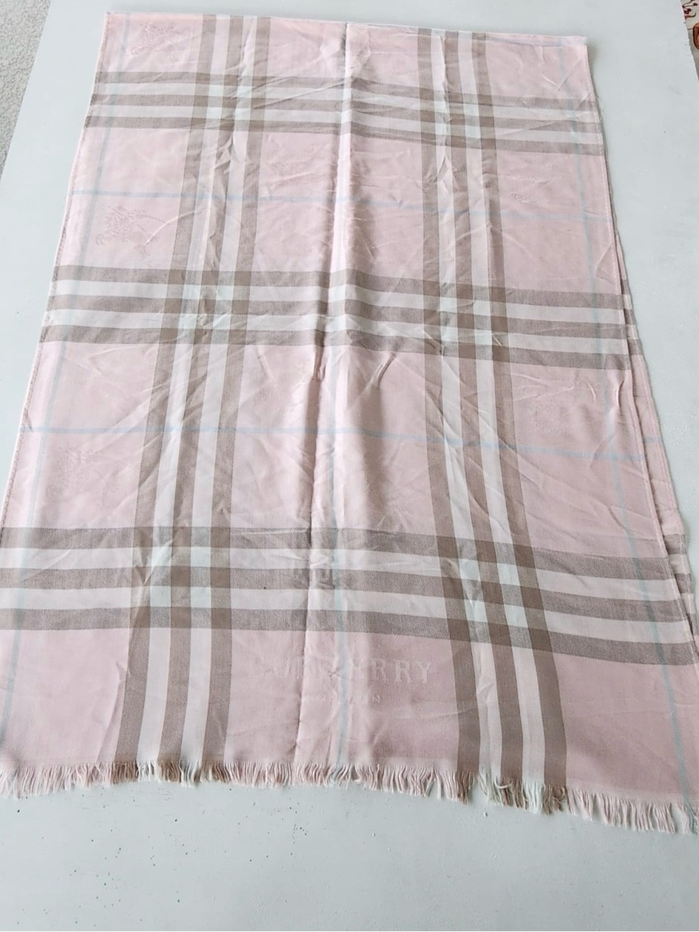 Burberry Light Pink Plaid Fringed Scarf